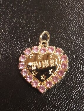 CD Gold Heart & Pink Crystal Halo Charm Pendant